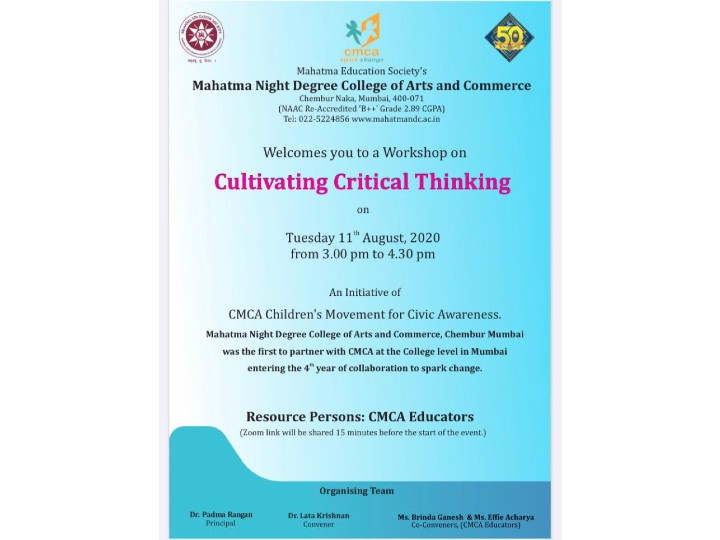 MCA Workshop on Cultivating Critical Thinking